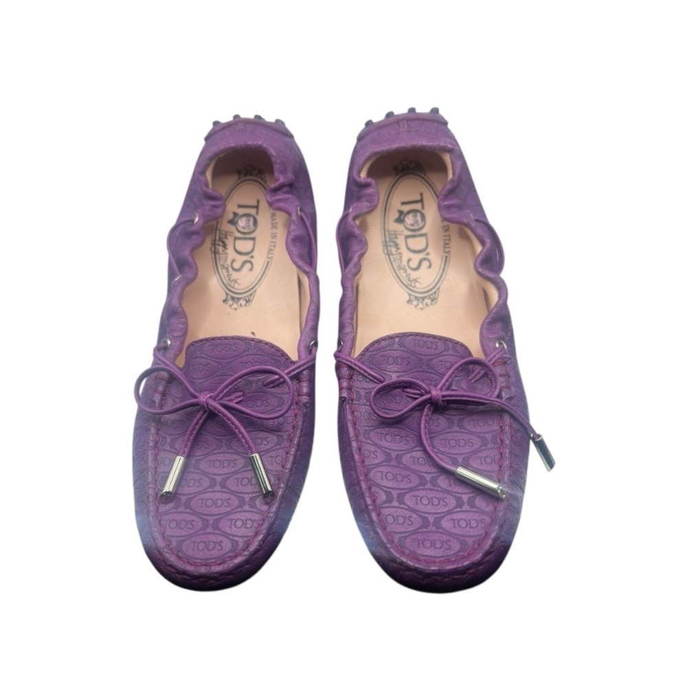 Tods Gommino Happy Moments Purple Monogram‎ Leather Driving Shoes 39